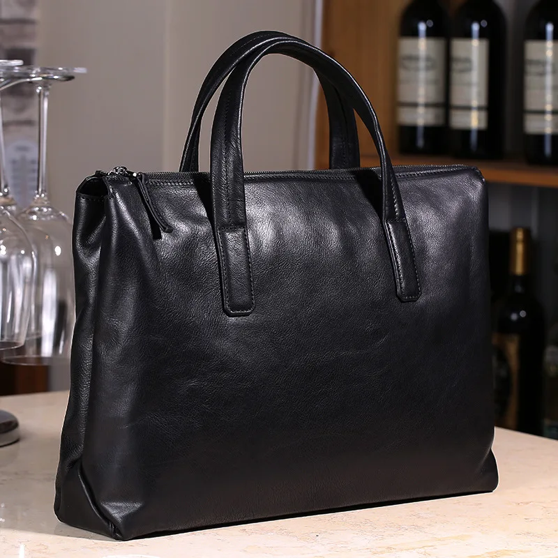 Luxury Briefcase for Man Genuine Cow Leather Vintage Executive Handbag Tote Computer Document Shoulder Business Messenger Bag