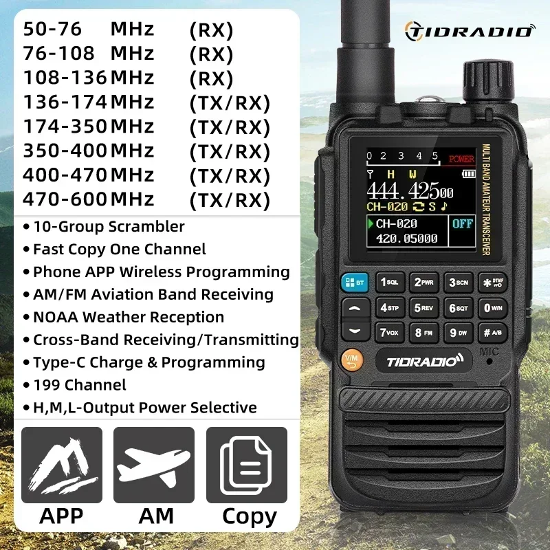 

TIDRADIO H3 Walkie Talkie Приложение для телефона Беспроводное программирование Двойной PTT Air Band Радио дальнего действия Кабель USB Type-C Программирование и зарядка