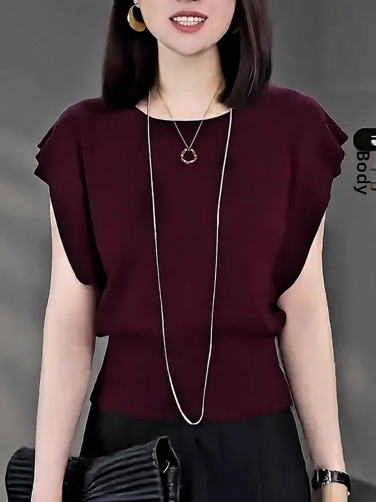 

Ele round Ne Knitwear ort Sve Waist-Cinching Design Casual Slimming Women's Top Faionable Summer 2025