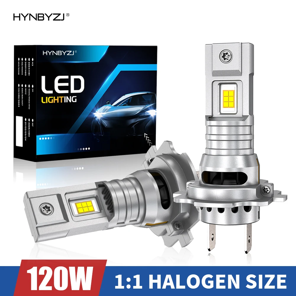 HYNBYZJ H7 LED CANBUS No Error 120W 16000LM 1:1 Mini Size Wireless Auto Head Lamp with Fan 12V H7 LED Lights 6000K White Bulbs