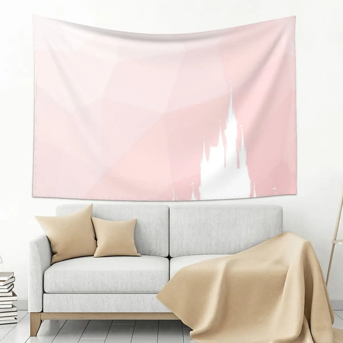 

Geometric Magic Castle Silhouette Millennial Pink Tapestry