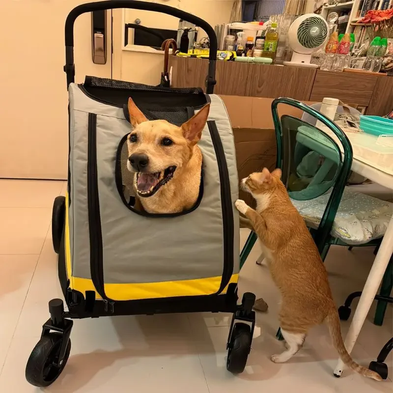 عربة كلب ضخمة وخفيفة الوزن في عربة الحيوانات الأليفة، يمكن لكبار السن الجلوس والمشي في الهواء الطلق #3