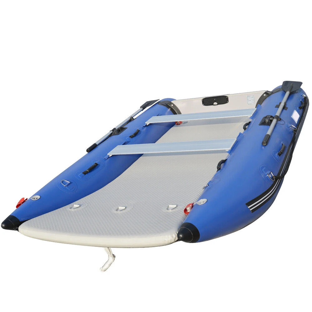 11 Ft Inflatable Catamaran Inflatable Boat Dinghy Mini Cat Boat Blue