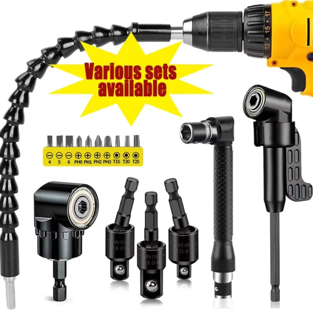 Flexible Drill Extension Kit Flexible Drill Extender Includes Universal Sleeve in Multiple Sizes 105° Right Angle Drill Extender