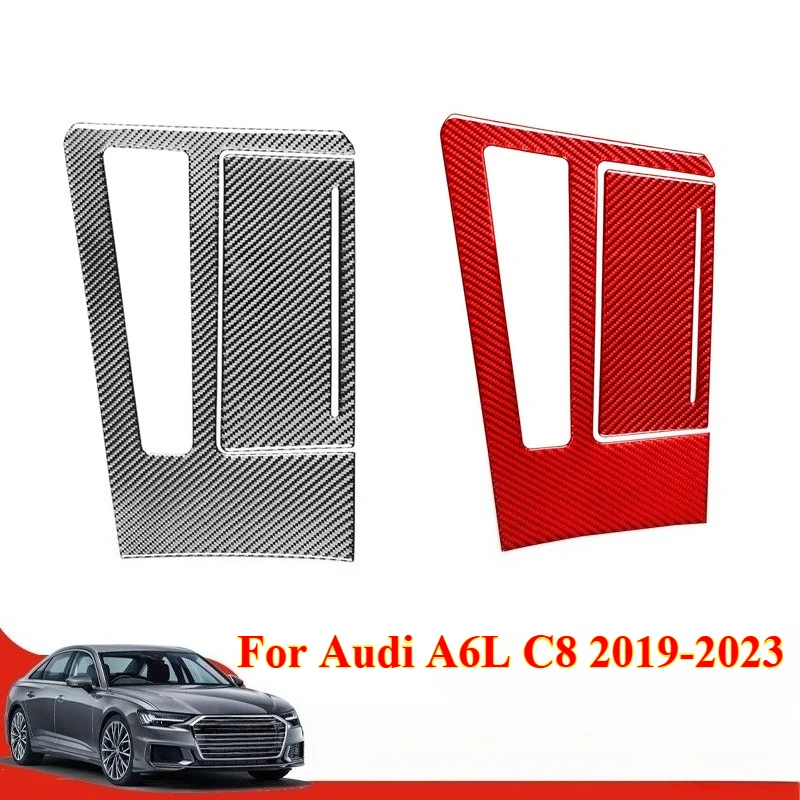 

For Audi A6L C8 2019-2023 Carbon Fiber Texture / Black Brushed Car Center Console Gear Shift Panel Frame Trim Stainless Steel
