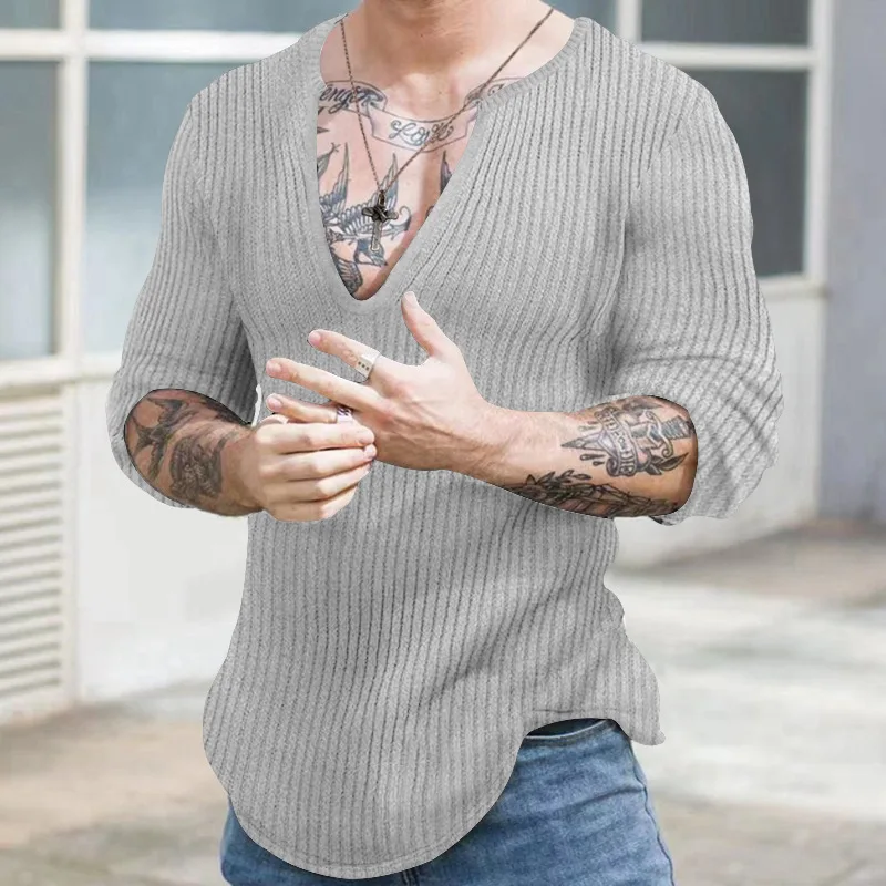 Autumn Winter Men's V-neck Casual Fashion Sweaters Male Long Sleeve Solid Color All-match Knitting Pullovers Gentmen Jumpers Top