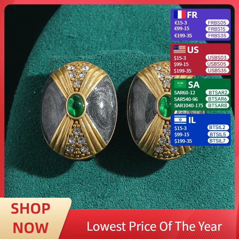 

Vintage Jewelry Enamel Gray Stone Stud Earrings Crossed Glass Rhinestones For Woman Luxury Designer Antique Quality Accessories