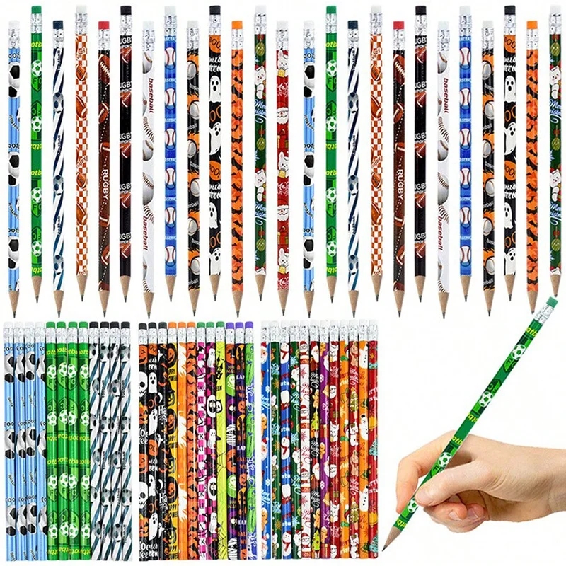 12 Lápices de Madera HB con Borrador, Lápices de Dibujo con Diseño de Fútbol Americano para Navidad, Halloween, Regalo para Invitados, Premio, Relleno de Piñata para Cumpleaños
