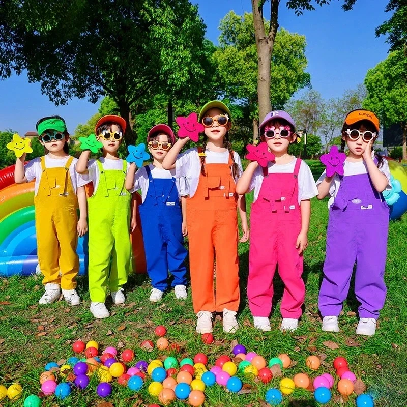 Boys Hip Hop Loose Colorful Overalls Girls Patchwork Dungaree Children Candy Color Jumpsuit Street Dance Romper Kids Streetwear - Image 3
