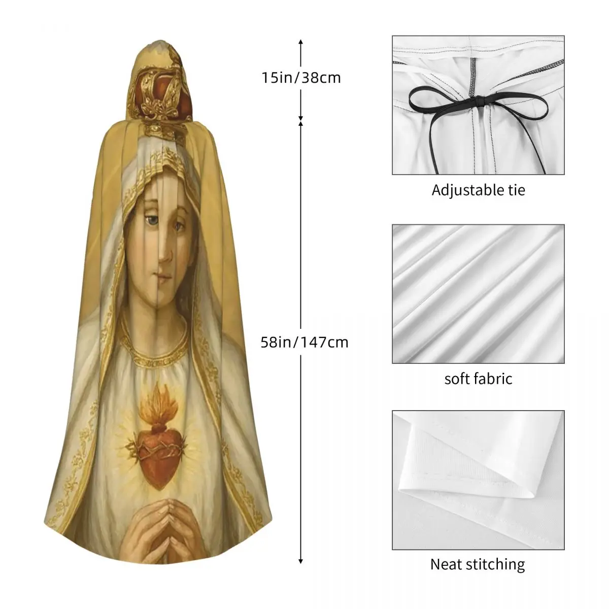 Длинный плащ с капюшоном Девы Марии, средневековый костюм ведьмы, накидка для косплея, Хэллоуин, вампир, для взрослых, унисекс