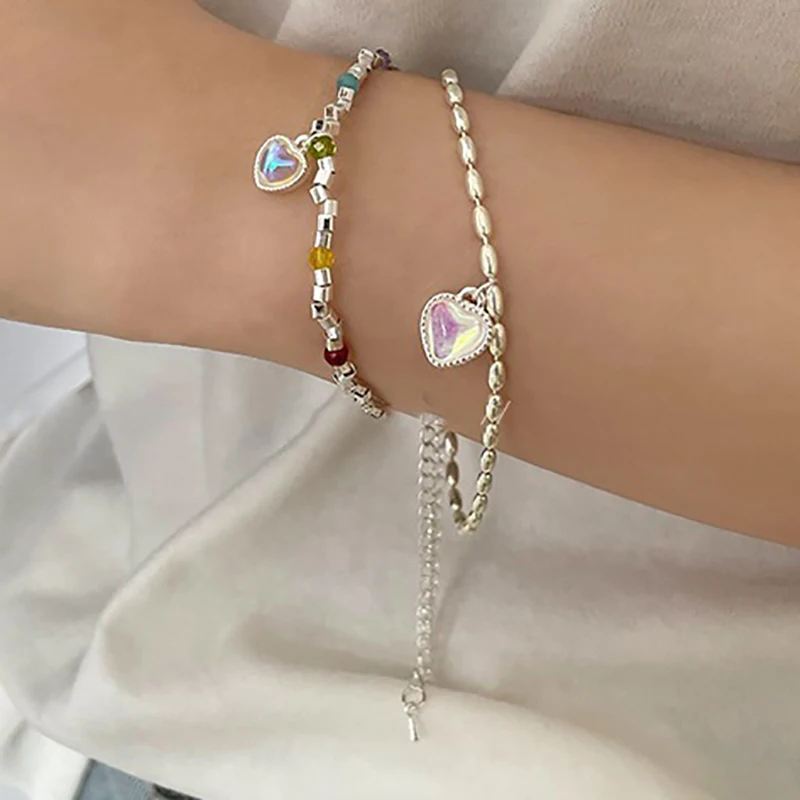 FOXANRY Crystal LOVE Heart Chain Bracelet Party Jewelry for Women Couples Korean Trendy Elegant Wedding Accessories Gifts