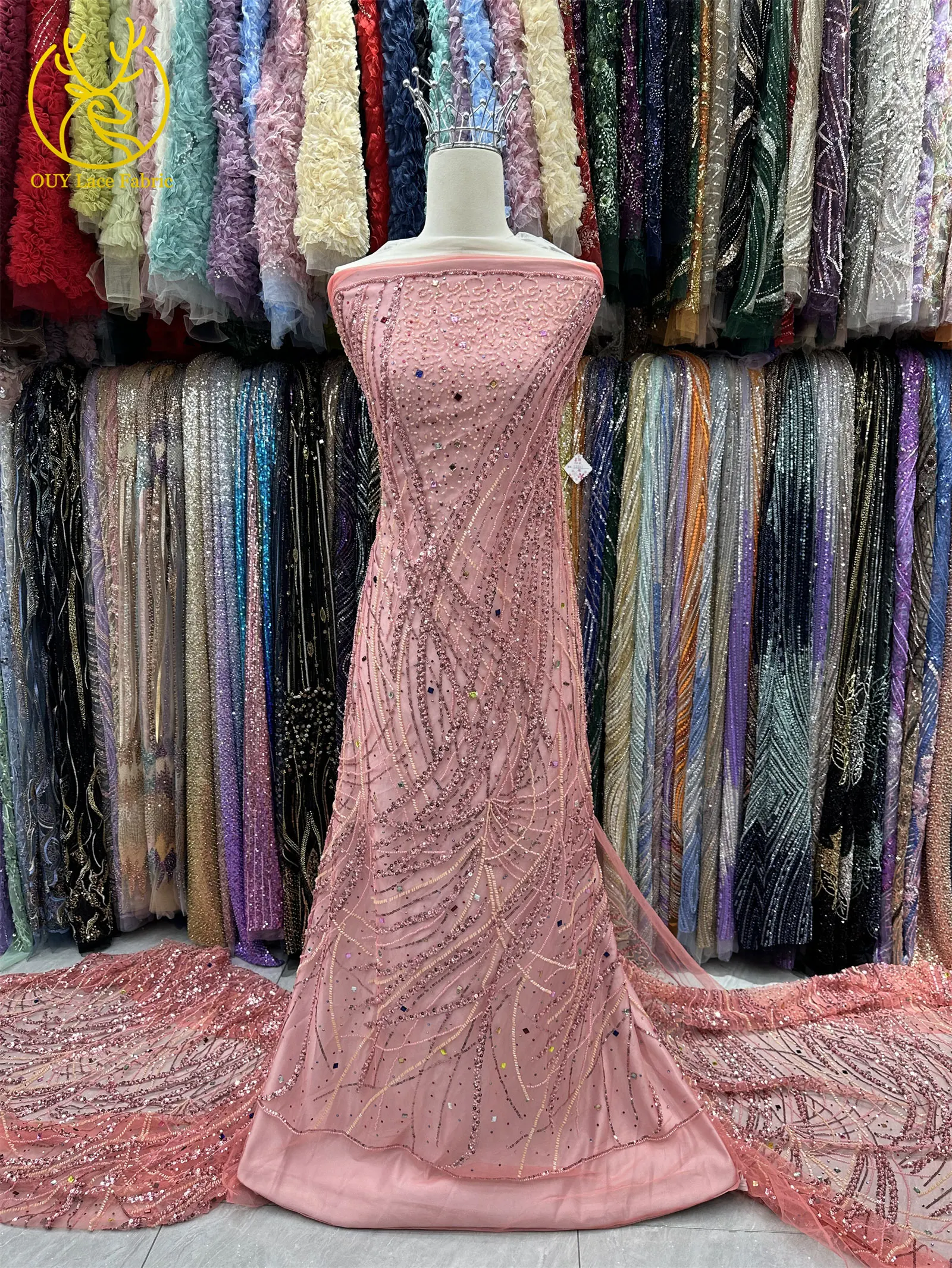 Luxuriöser Pflaumenroter Afrikanischer Perlenverzierter Mesh-Spitzenstoff 2026 Französische Stickerei Pailletten Tüllspitze für Nigerianische Hochzeitskleider 5 Yards – Detail 6