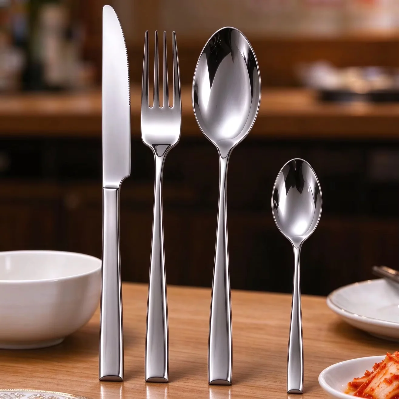4/5Pcs Slanted Stainless Steel Cutlery Set Spoon Fork Knife Portable Reusable Outdoor Camping Tableware