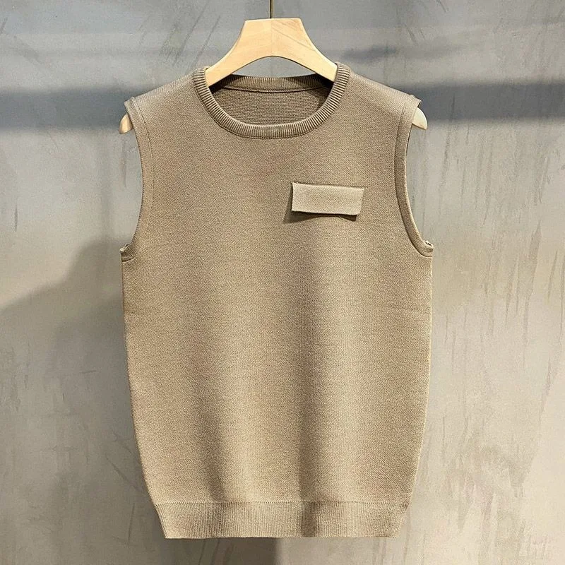 

Мужской толстый вязаный пуловер, жилет с круглым вырезом, однотонный, без рукавов, осенне-зимний, новый повседневный наряд