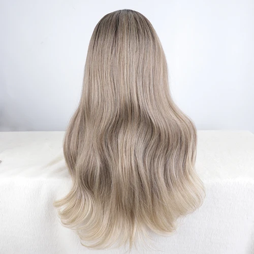 Imagen 2 del producto FASHION IDOL-pelucas frontales de encaje de 24 pulgadas para mujer, pelucas sintéticas con pelo de bebé, pelucas de encaje liso Rubio marrón ombré, Cosplay