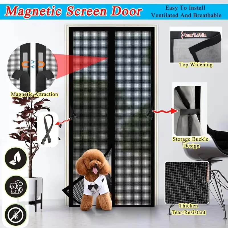 Magnetic mosquito screen door, thickened diamond screen door curtain tear resistant, pet friendly, ventilated and breathable