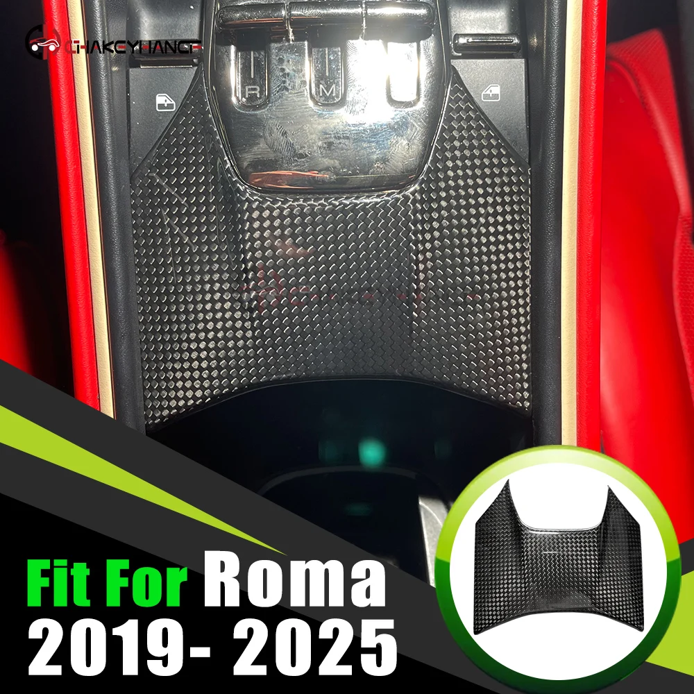 2019‑2025 For Ferrari Roma Coupe Spider Real Carbon Fiber Center Console Gear Shift Trim Cover Stick‑on Car Interior Accessory