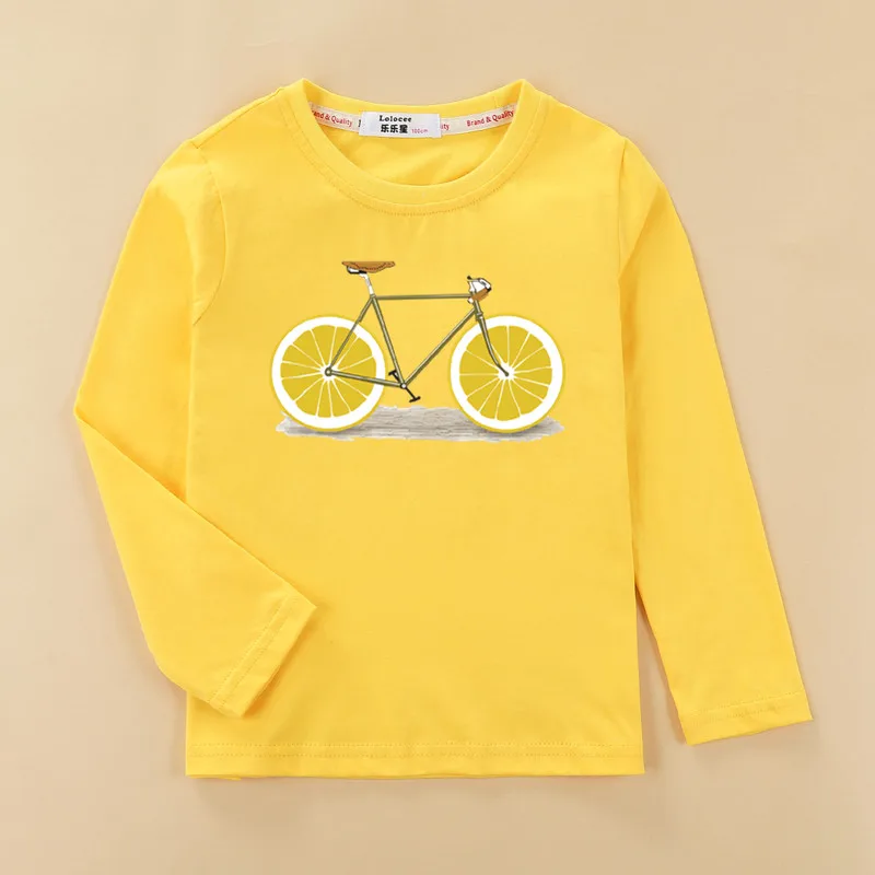 Aimi Lakana Long Sleeve Shirts Kids Fruit Bicycle T-Shirt Boy Girls Cotton Tops Funny Bike Clothes Spring Autumn Tees 3T-14T