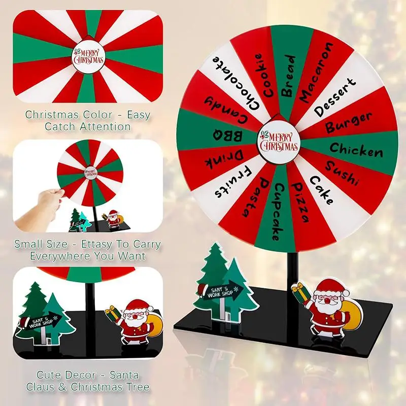 Christmas Spin Prize Wheel 16 Slots Small Holiday Game Roulette Game Spinner Wheel For Trade Shows Carnivals Party Events