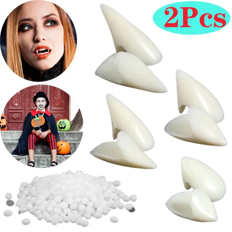 1 Pair Halloween Vampire Teeth Fangs Dentures Prop Party Costume DIY Cosplay Props Decor False Teeth Resin Fangs With Solid Glue