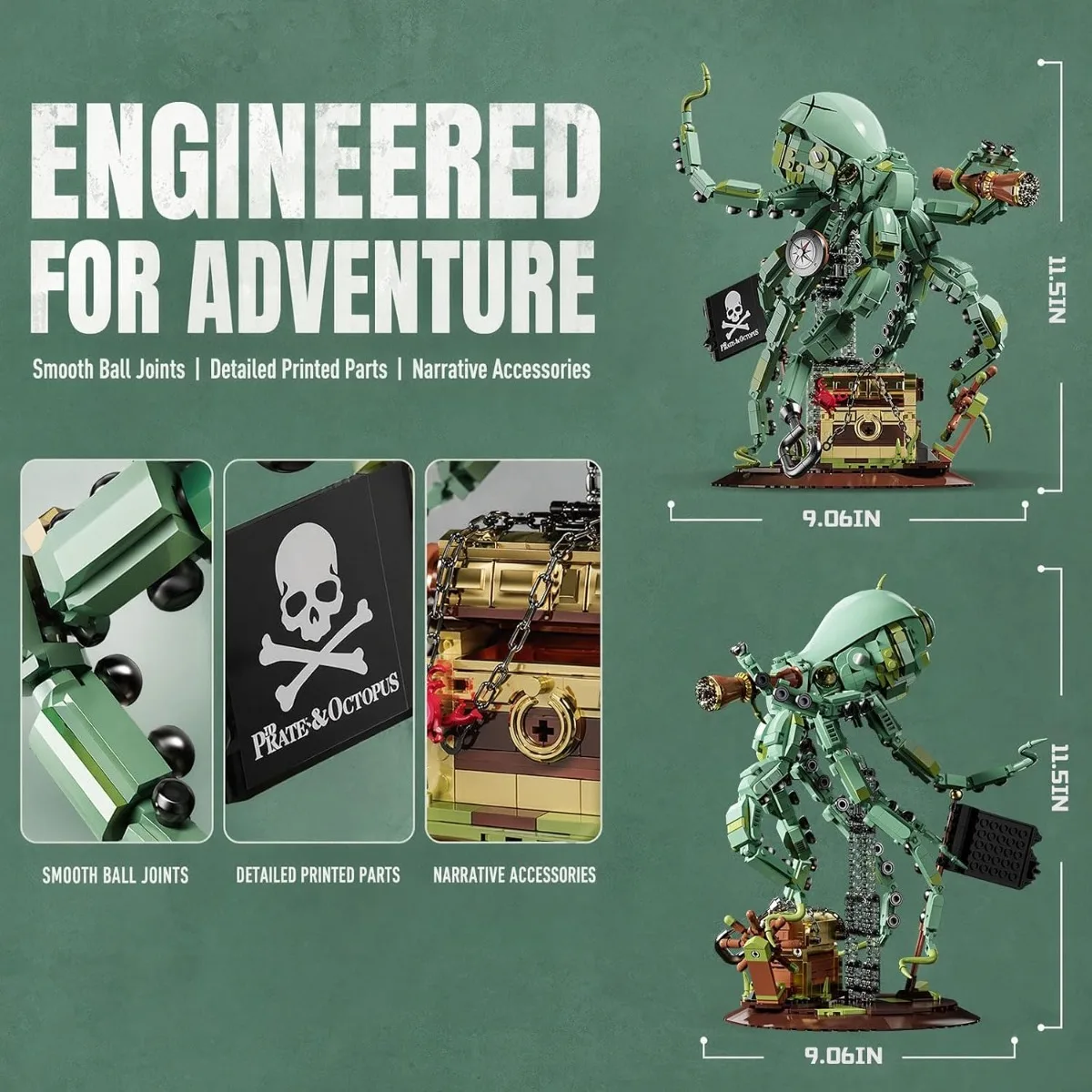 Creative DIY Pirate Kraken Octopus Model 1128PCS, Deep Sea Captain Legendary Monster Assembly Figurine Set, Collection Display view 6