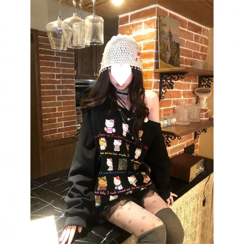 سترة بغطاء رأس فضفاضة مطبوعة حلوة ولطيفة من MINISO للنساء في أوائل الصيف، بلوزة كاجوال متعددة الاستخدامات بكتف متقاطع جديد #2