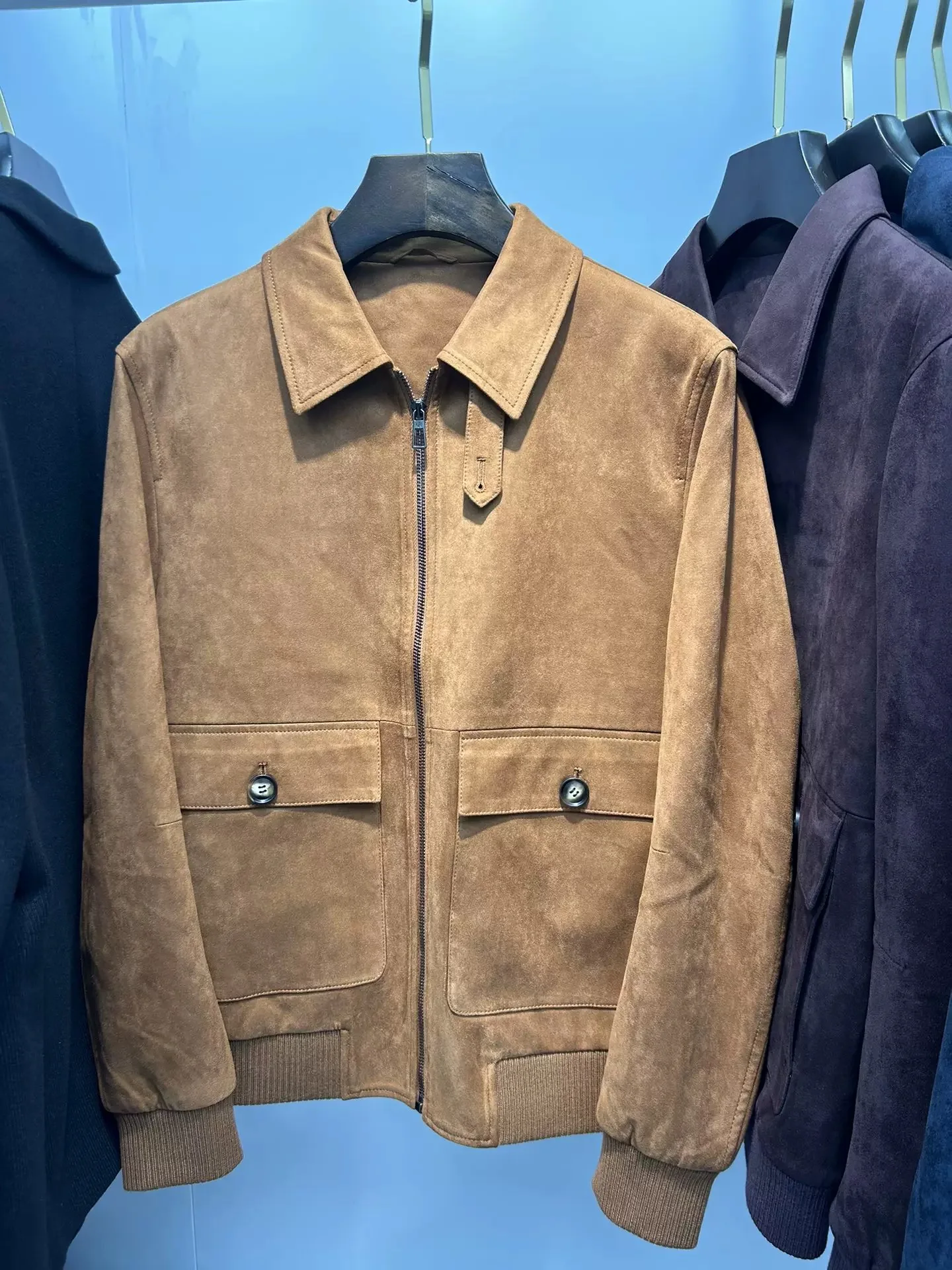 

Italian solid color casual flight lapel jacket
