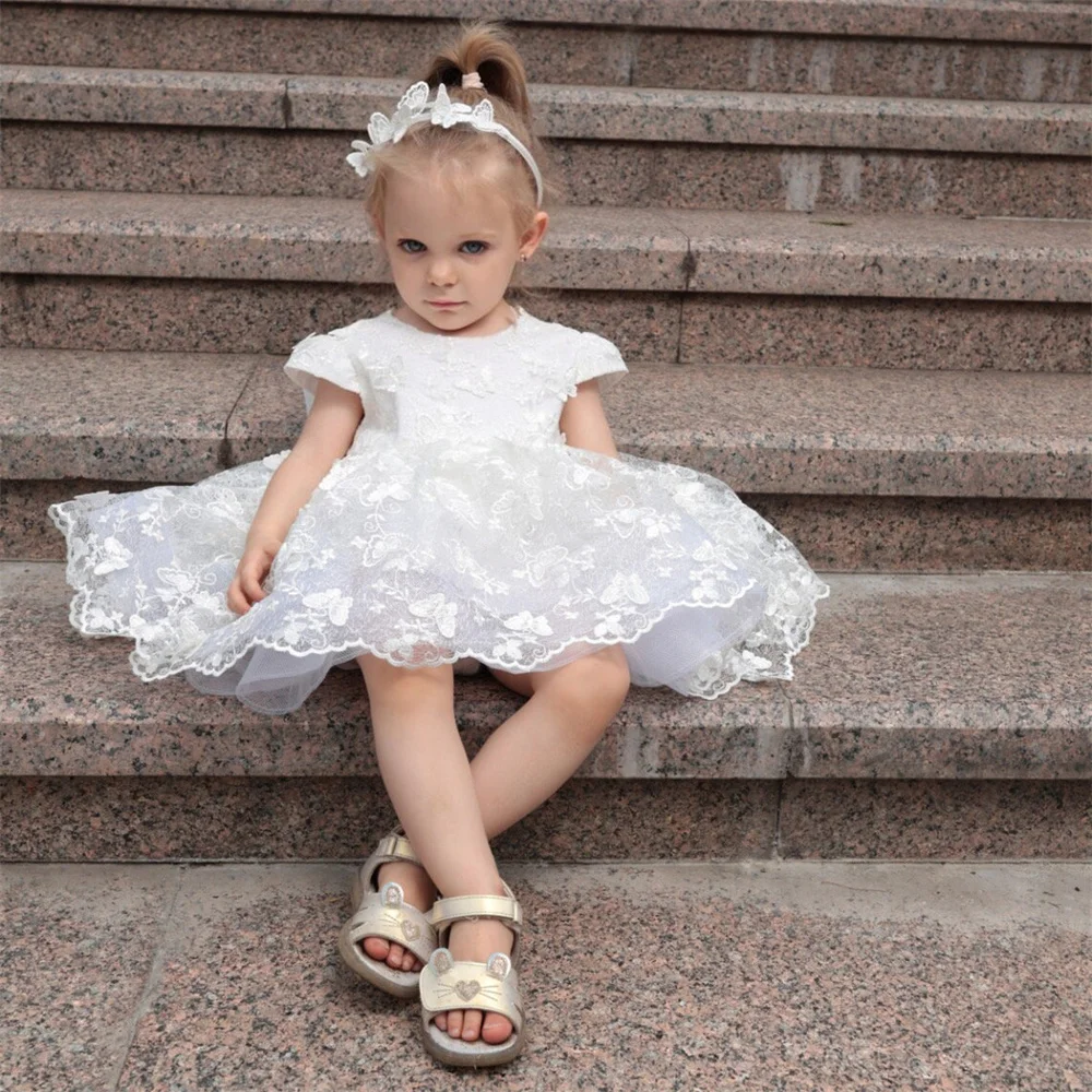 Vestido de encaje de flores para niña, vestido de tul para niña, vestido de princesa con flores para niño pequeño, bautizo, princesa personalizada para niño