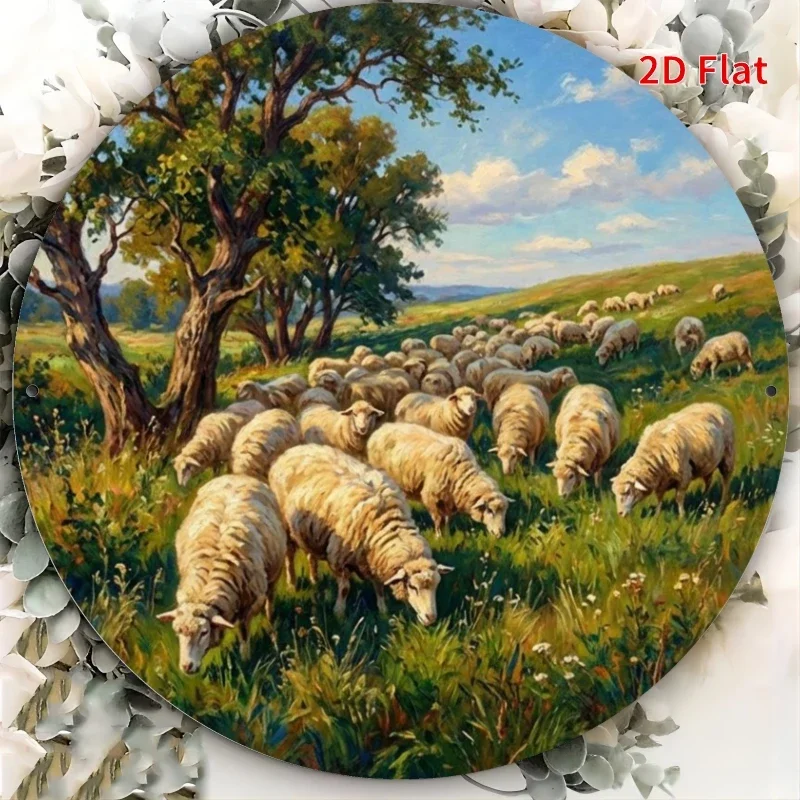 CIFBUY Vintage Sheep Herd Round Aluminum Tin Sign Indoor Hanging Decor for Bar Garage Home Gift