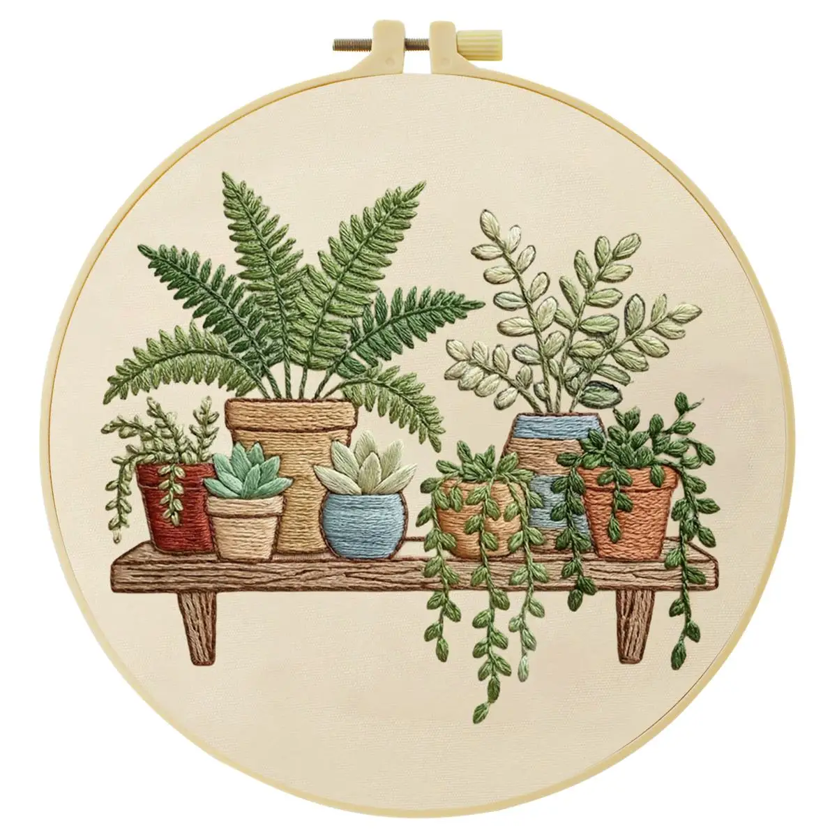 1 Stück 20X20CM/15X15CM 7,87/6,3 Zoll Grünpflanzen Stickerei Starter-Kit DIY-Kit DIY-Stickerei-Set für Anfänger – Detail 3