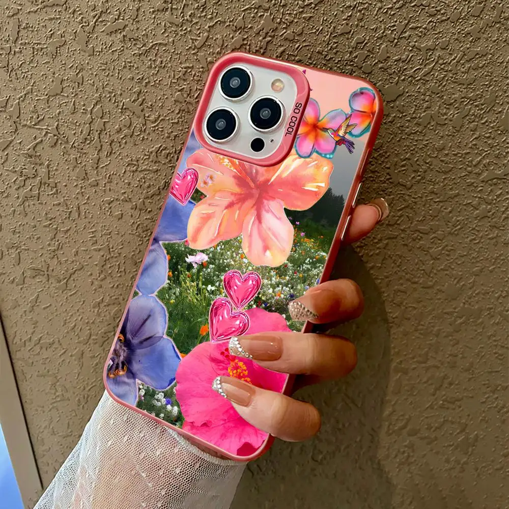 

Big Flowers Design Mobile Phone Case Shockproof and Anti Slip Frosted Suitable for iPhone 16 15 14 13 12 11 Pro Max Plus Mini
