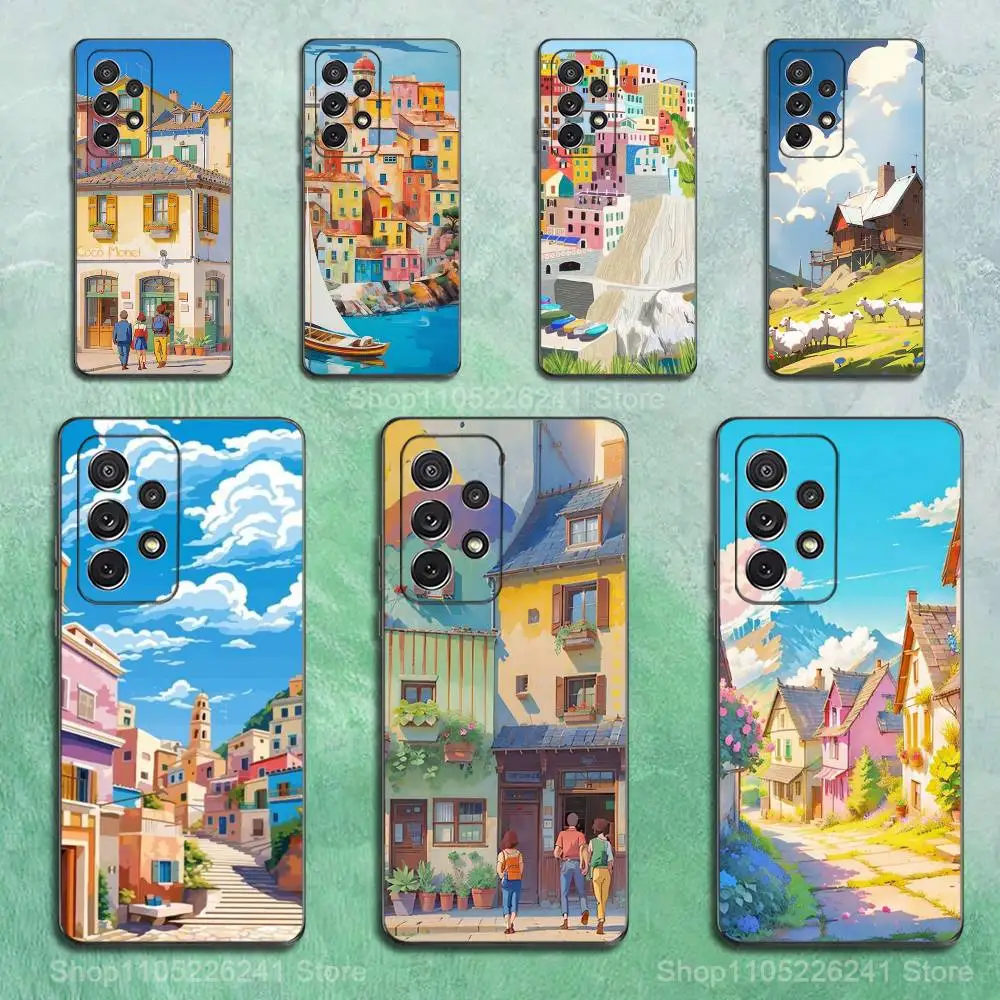 

Stylized Houses Painting For Samsung S9,S10,S20,S10,S21,S25,S24,S23,Ultra,FE,Plus,Lite,Soft Silicone Black Case