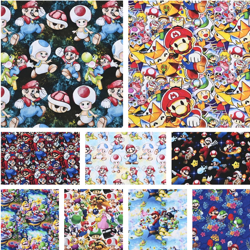 

105cm Width Super Mario Bros 100 Cotton Fabric Patchwork Sewing Hometextile Slipcover Quilt Needlework DIY Cloth Material