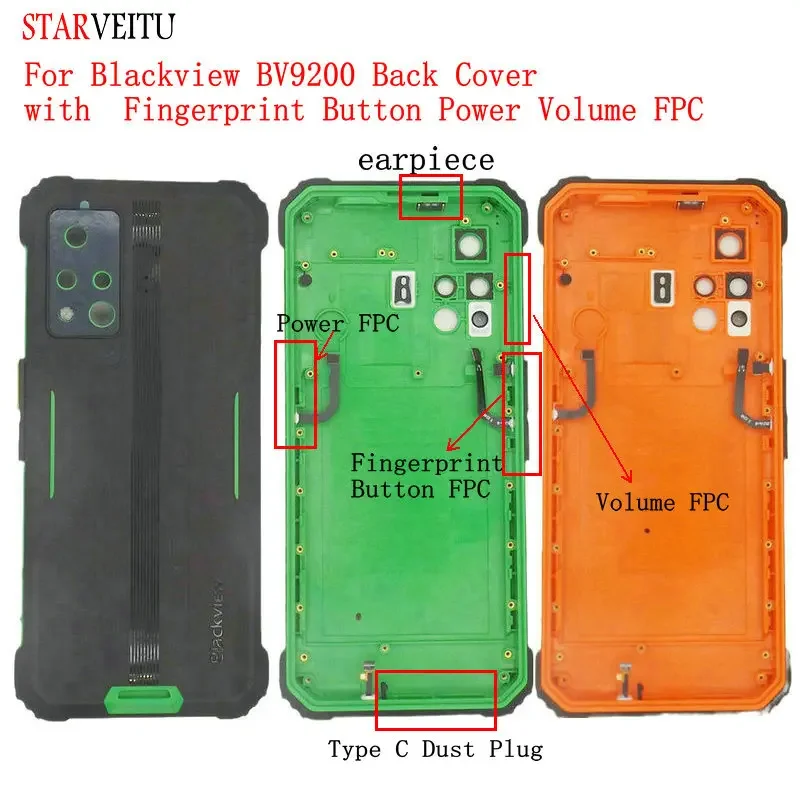 

Back Housing for Blackview BV9200 Fingerprint Button Earpiece Power Volume FPC Rear Cover Case 6.6" Mobile Phone Accessories