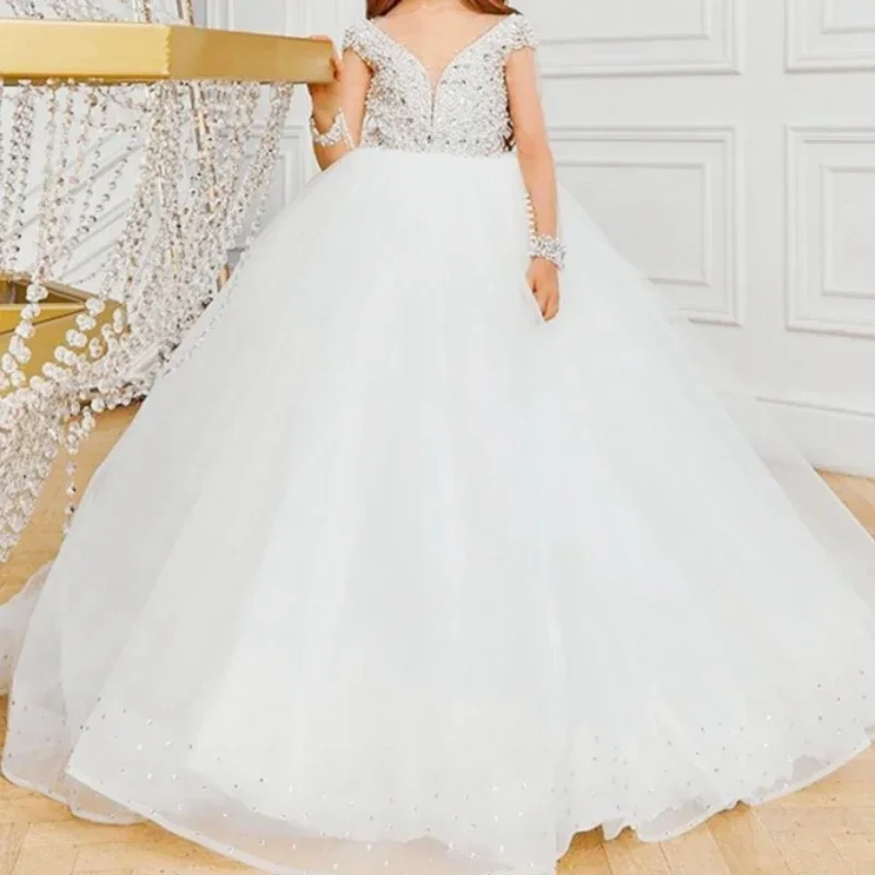 Vestidos florais sem mangas para meninas, vestidos florais de manga comprida, apliques para casamento, baile de formatura, vestidos de primeira comunhão