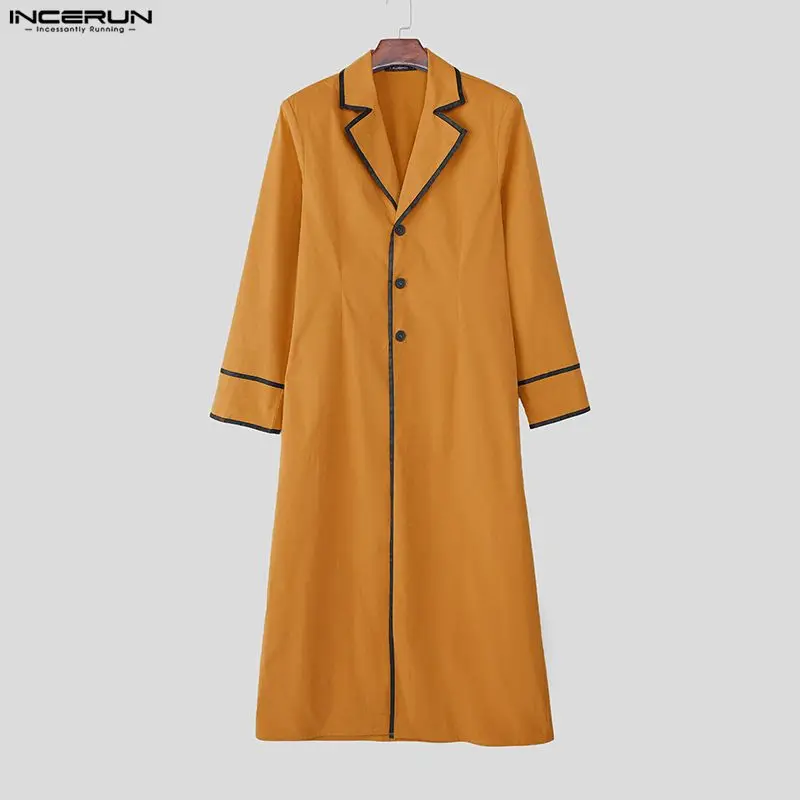 

INCERUN Men Long Style Trench Patchwork Color-block Lapel Long Sleeve Coats Men Streetwear Fashion Casual Male Windbreaker S-5XL