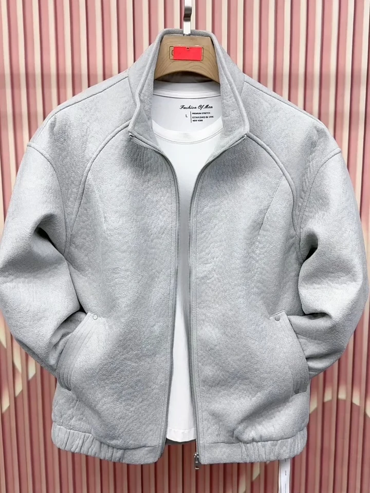 

Spring New Men's High Quali Stand Collar Jaet Casual Faionable Haome Sle Trendy Cool Stand Fit Long Sve Zipper