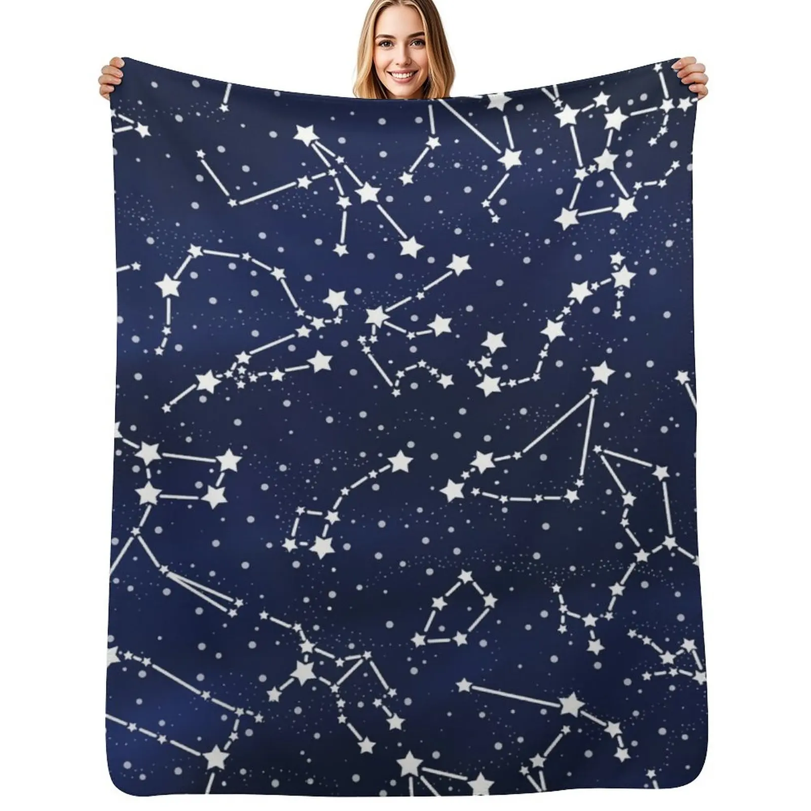 Vintage 1950s Inspired Outer Space Constellation Star Map Throw Blanket Soft Bedroom Blanket for Night Sleeping