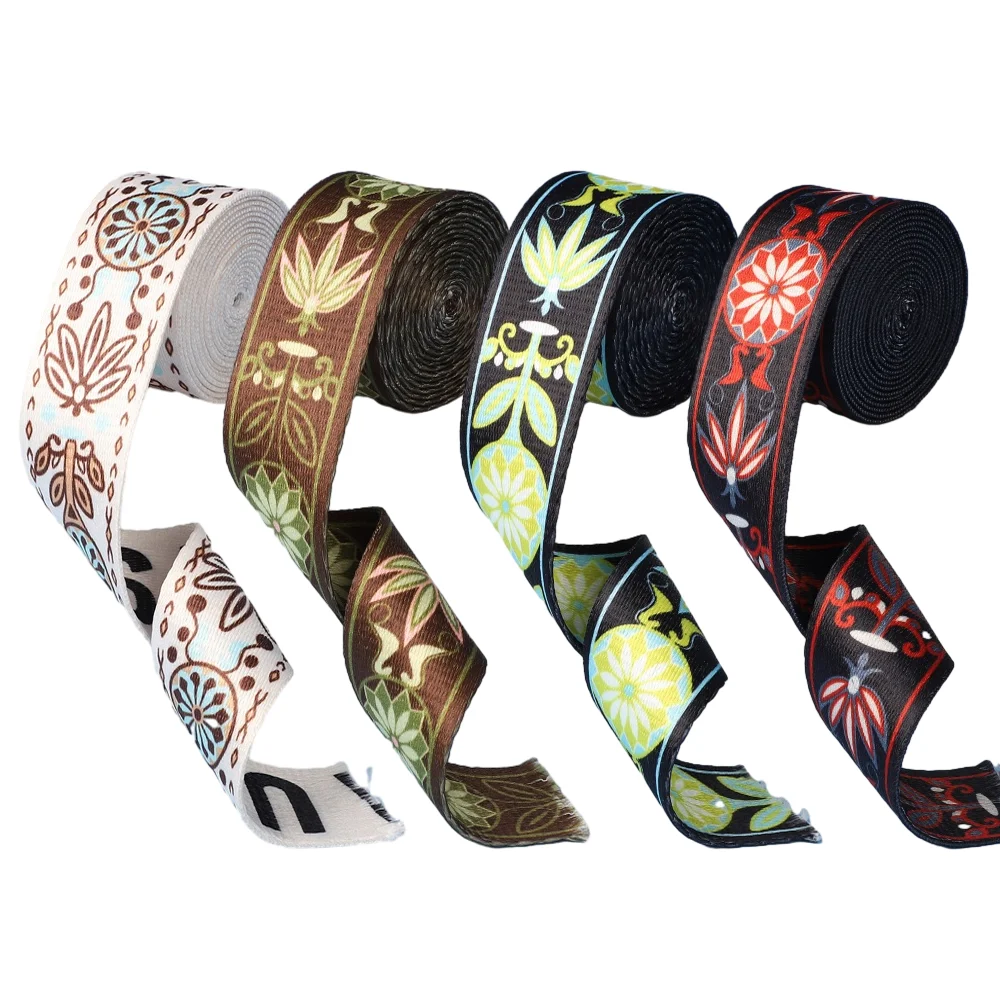 5/10/20/50Yards 38mm Nylon Webbing High Quality Printed Ethnic Fashion Flowers Series Musical Instrument Accessories