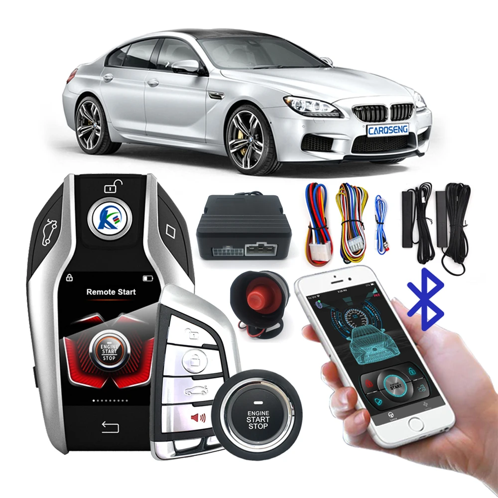 Car Alarms PKE Remote Start Stop with Smart Touch Car Keys + Phone App Control