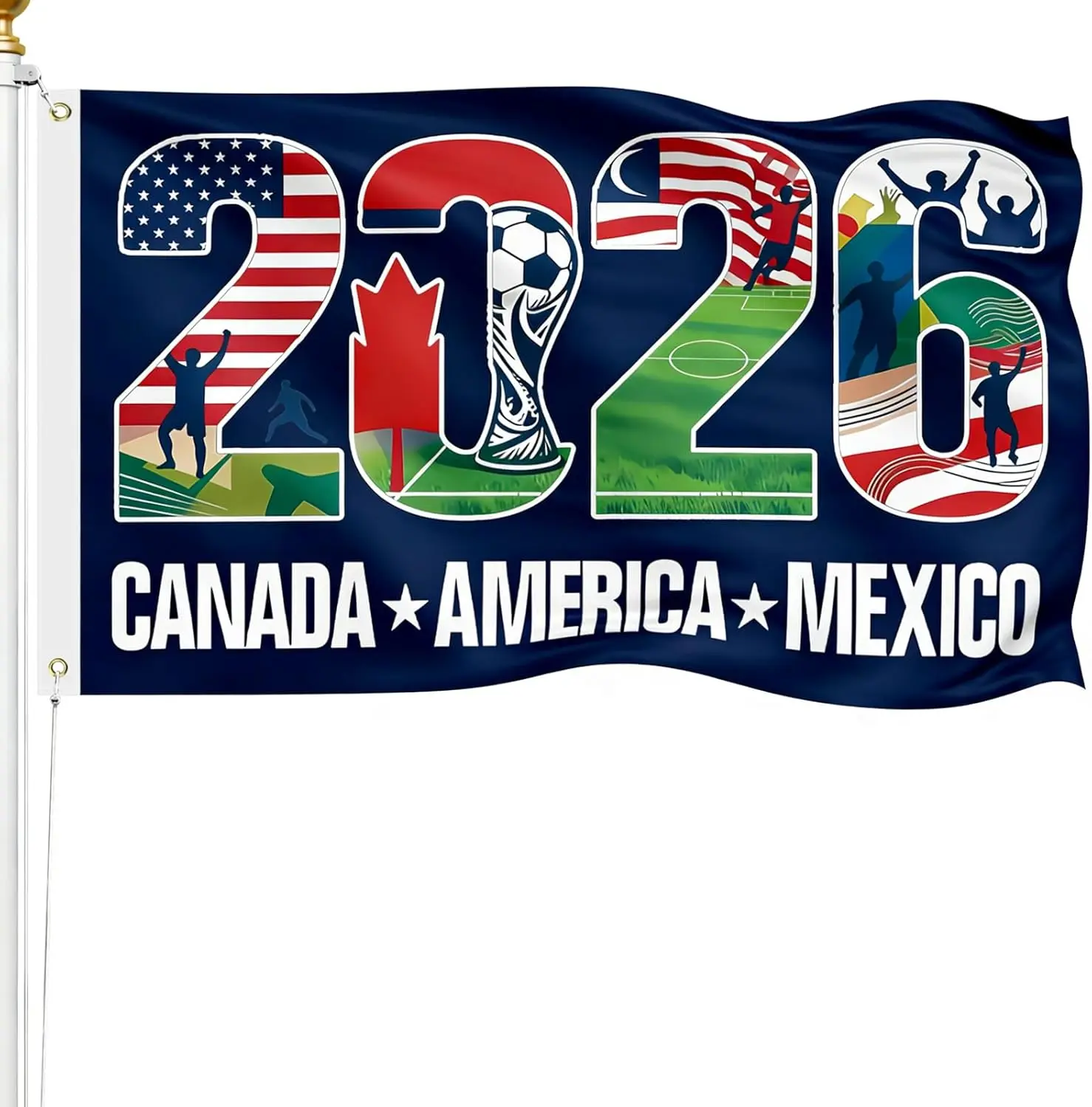 

World Cup Flag 2026 American Canada Mexico Football Supporters Banner, 5×3FT World Cup Flags 2026 for