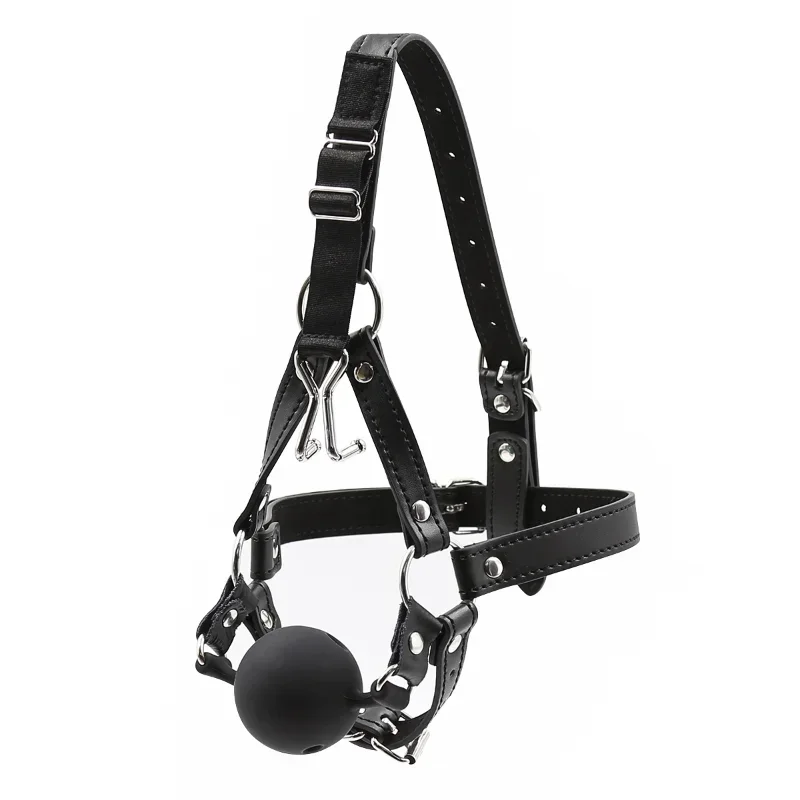 PU Leather Head Harness with Nose Hook Gag Open Mouth Bite Gag Roleplay Restraint Adult Game Product Sex Toys Nose Hook Slave