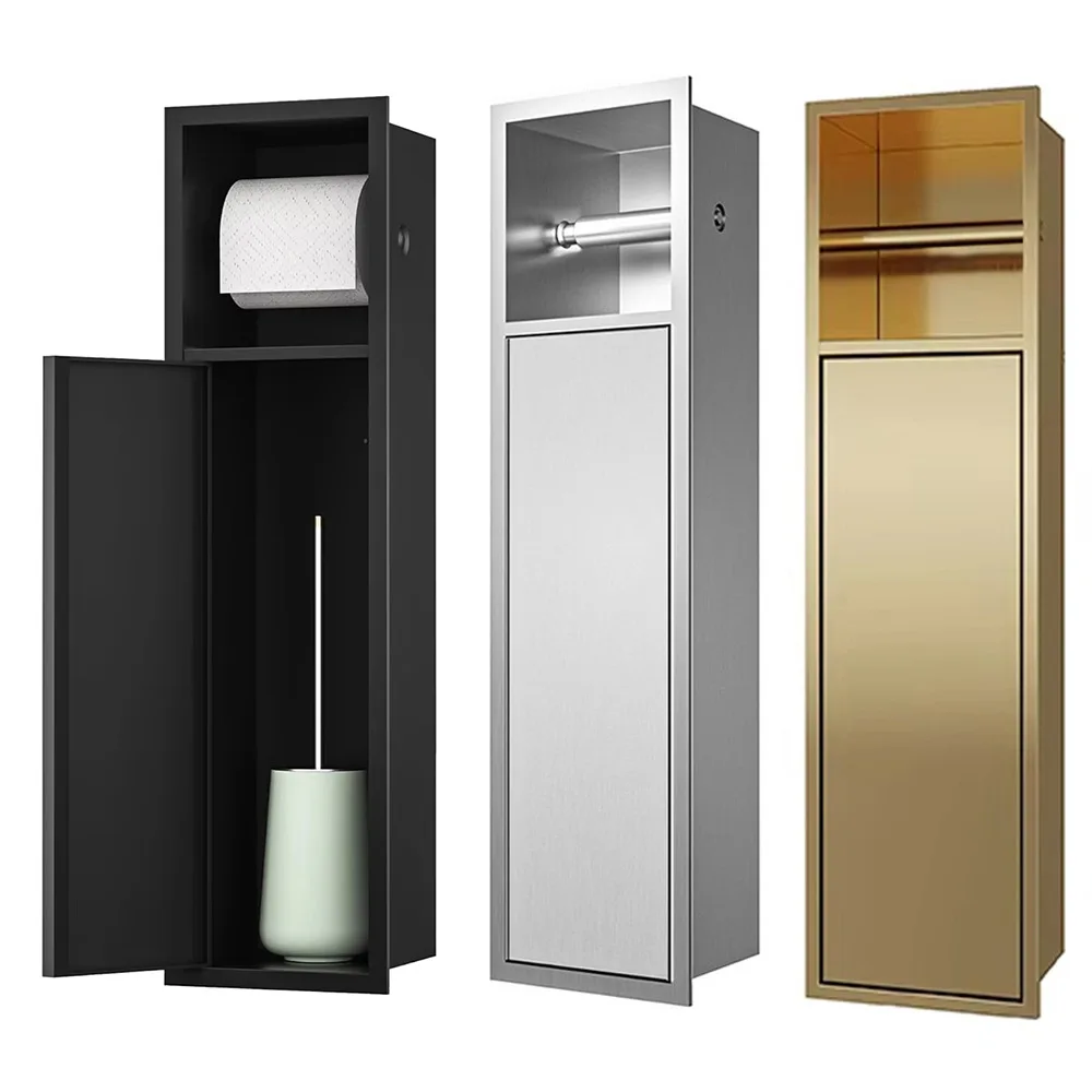 

Foreign trade 304 stainless steel embedded toilet paper rack niche, large capacity roll paper rack cabinet storage toilet bathro