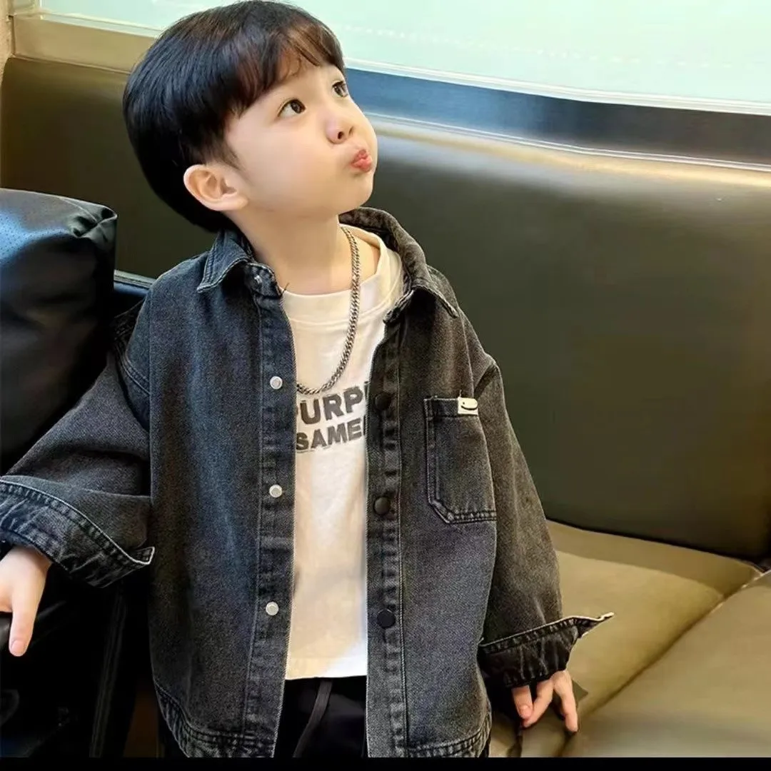 

Boy Denim Jacket Retro Black Spring Denim Jacket Kids Autumn Denim Coats Children's Boys Girls Loose Cardigan Kids Jacket