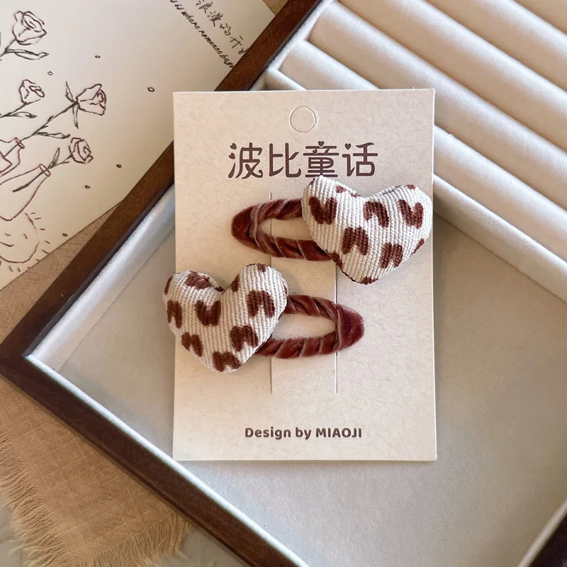 Autumn Winter Hair Clips for Babies Korean Polka Dot Snap Clips 2pcs Set Beige Brown Side Clips Cute Bangs Accessories view 6