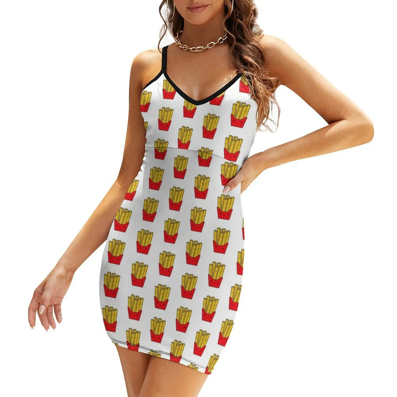 

Kawaii French Fries Junk Food Design Sling Dress Dress for girls sexy dress vintage woman