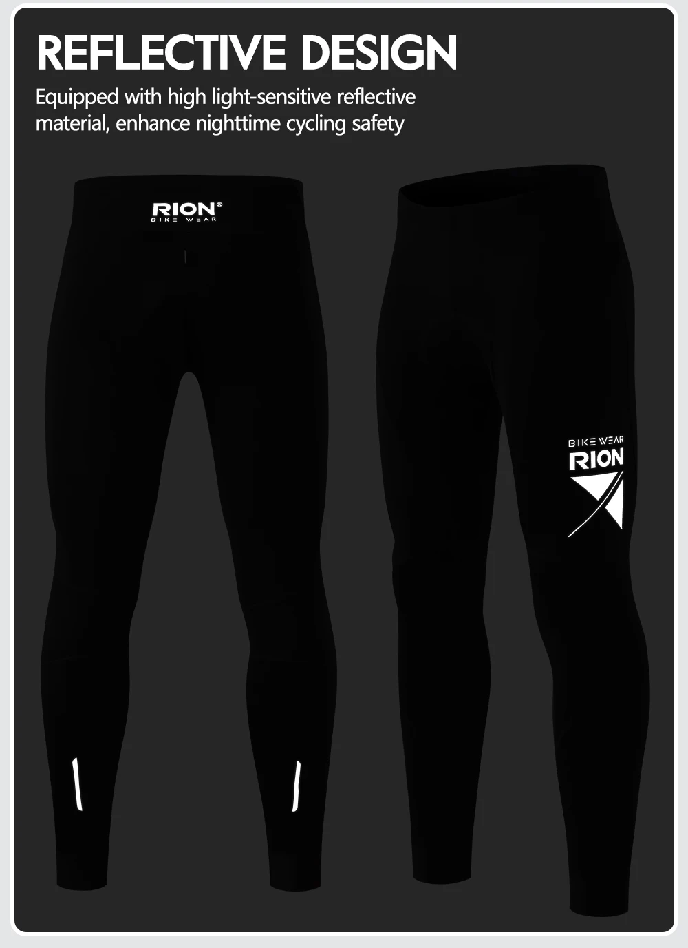 RION Fahrradhose für Herren und Damen, Winter-Thermo-Fahrradhose, MTB-Tights, gepolsterte Rennrad-Trägerhose, spritzwassergeschützt, winddicht, 7H 8H – Detail 9