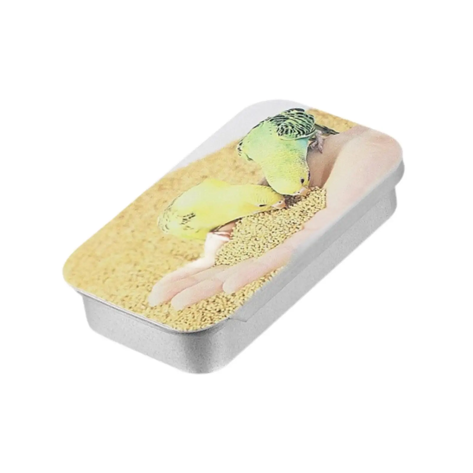 Pet Bird Feeder Box Handheld Feeder Feeding Food Jar Dispenser Metal Slide Top Push Pull Treat Box for Cockatiel, Budgerigar,