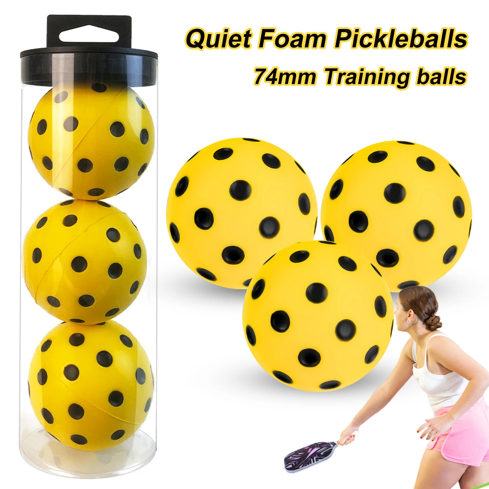 

Quiet Foam Pickleballs for Indoor/Outdoor Low Noise Practice Pickleball Balls with Exact Real Ball Bounce 3 Pack Yellow Color