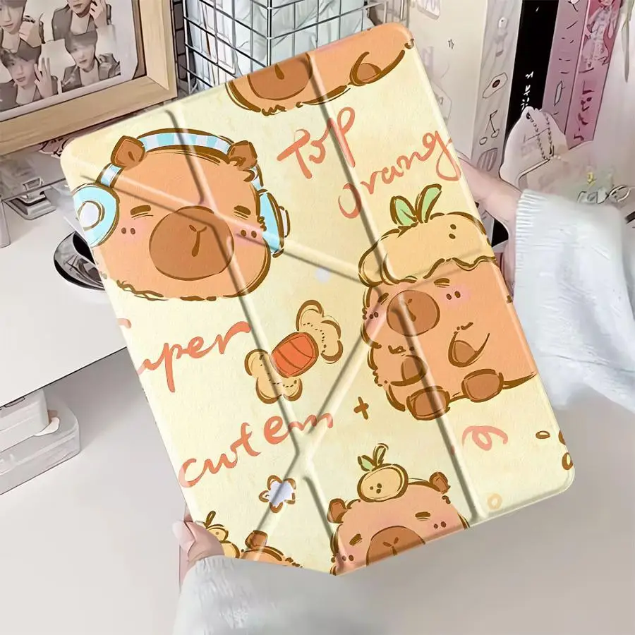 Cute Capybara Holder Cover Tablet Case For iPad Pro 2025 Pro 11th 10th 9th 8th 7th 12.9inch Air 4 5 M3 M2 M4 11inch Mini 6 7